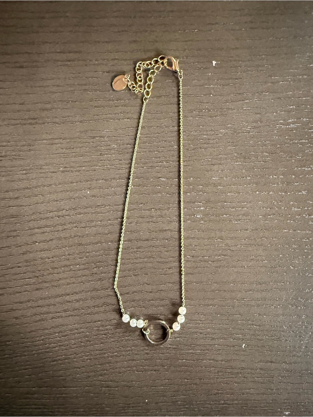 Delicate Gold Circle Pendant Choker Necklace with White Beads